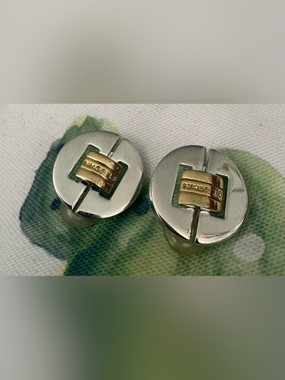 St. John clip on earrings Two-Tone Silver & Gold Round